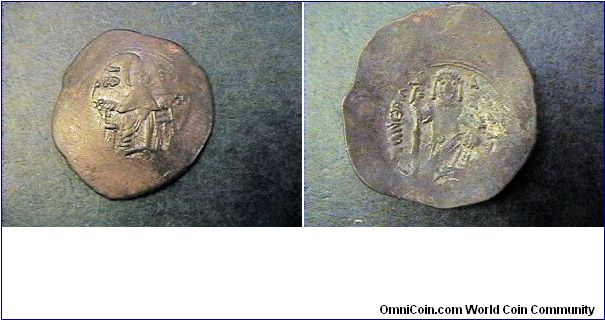 Byzantine Empire
Manuel I 1143-1180

Obv: Virgin enthroned MP-OV

Rev: Manuel Despot (in greek lettering)

Billon trachy
29mm 3.7 grams