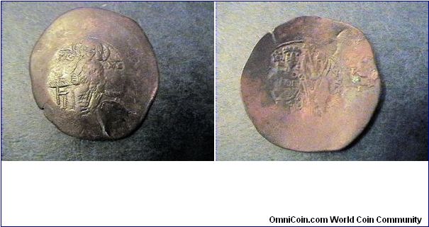 Manuel I 1143-1180,
billon trachy.
This is an error coin. on the rev is Christ, the inscription should read IC-XC, on this coin it reads XC-XC.