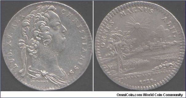 Another `Chambre aux Deniers' silver jeton, this time with a youthful Louis XV obverse. Another nice pastoral scene.