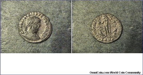 Crispus Caesar 316-326AD
Obv:DN FLIVL CRISPVS NOB CAES
Rev:IOV CONSERVATORI
XIII in field
SMHG. mint mark.
AE/19mm 2.3 grams