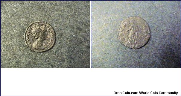 Helena, mother of Constantine the great.
Obv:FLIVL HELENAE AVG
Rev:PAX PVBLICA
CONS mint
AE/15mm 1.8 grams