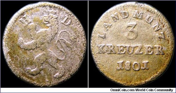 3 Kreuzer, Hesse-Darmstadt.

A bit porous.                                                                                                                                                                                                                                                                                                                                                                                                                                                                        