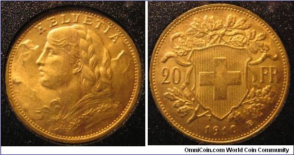 1910 B 20 franc Vreneli