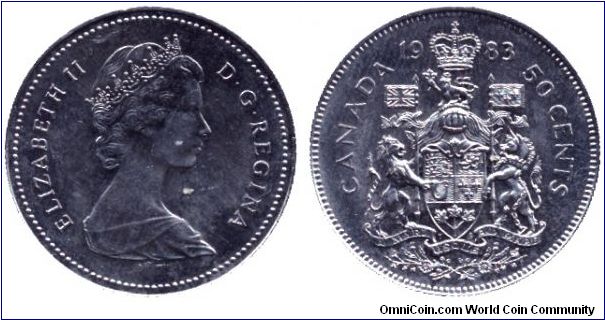 Canada, 50 cents, 1983, Ni, Queen Elizabeth II.                                                                                                                                                                                                                                                                                                                                                                                                                                                                     