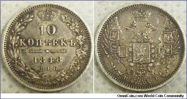 Russia 1848 10 kopeks. Nice one! aUNC?!