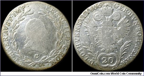 20 Kreuzer, Austria.

Prague mint.                                                                                                                                                                                                                                                                                                                                                                                                                                                                                