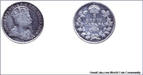 Canada, 5 cents, 1910, Ag, King Edward VII.                                                                                                                                                                                                                                                                                                                                                                                                                                                                         