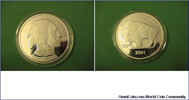 Copy of US Buffalo Nickle, 39mm .9999 silver, 27 grams/.870 troy #BG5729