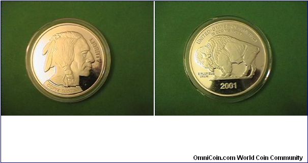 Copy of US Buffalo Nickle, 39 mm, .9999 silver, 27 grams/.870 troy, #BG5730
