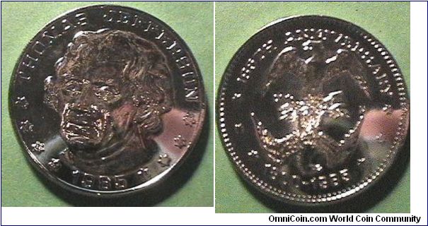 Thomas Jefferson, 185th Anniversary, 1800-1985. Bi-metal 39mm 26.6 grams