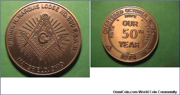 Masonic Medal 1974
Bronze, 145.8 grams 68mm #116 of 250