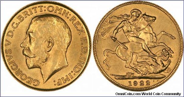 Fake sovereign dated 1922, supposedly of the London Mint. Only Melbourne, Perth and Sydney issued sovereigns for this year, making this an idiot-proof fake. The definition is better than this year's (2007) official production from the Royal Mint!