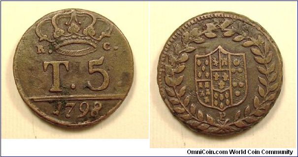 Kingdom of Naples
Ferdinand IV

5 Tornesi

Copper