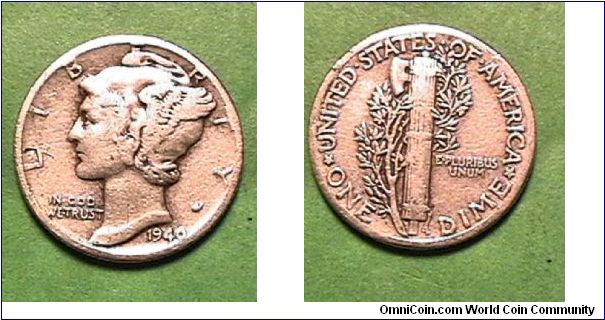 US 1940 Mercury Dime