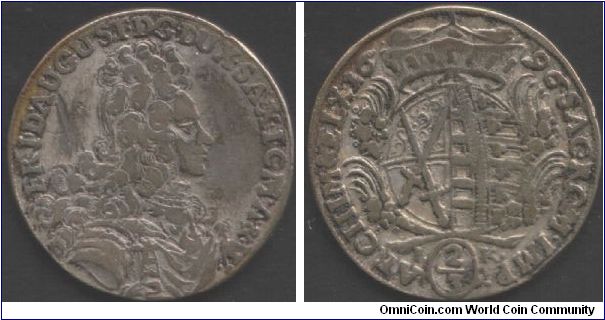 Contemporary fake Saxony 2/3 thaler. Silvered base metal. Silvering nigh on all worn off.