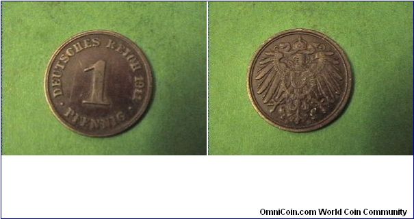 German Empire 1911-D 1 PFENNIG