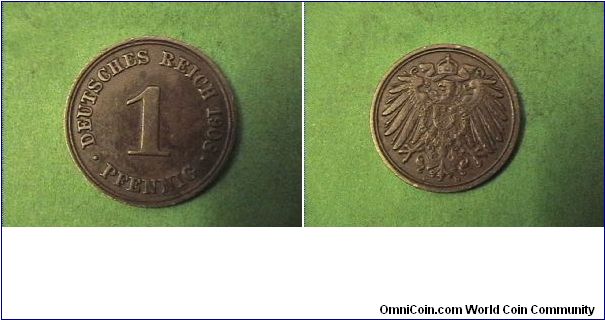 German Empire 1908-D 1 PFENNIG