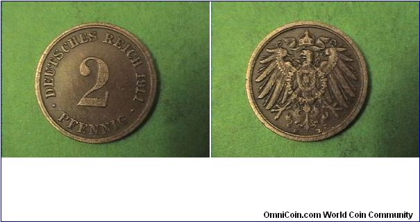 German Empire 1911-D 2 PFENNIG