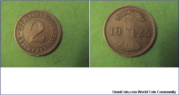 Weimar Republic 1925-F 2 PFENNIG