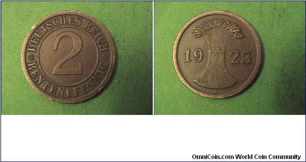 Weimar Republic 1923-A 2 PFENNIG