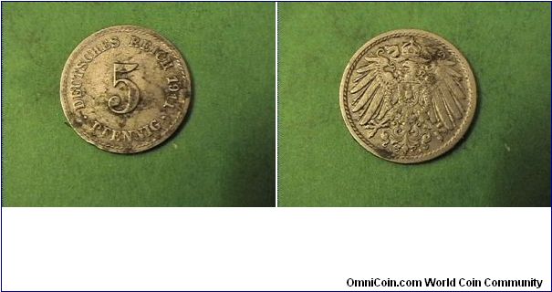 German Empire 1911-A 5 PFENNIG