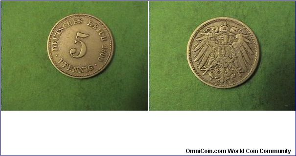 German Empire 1909-A 5 PFENNIG
copper-nickel