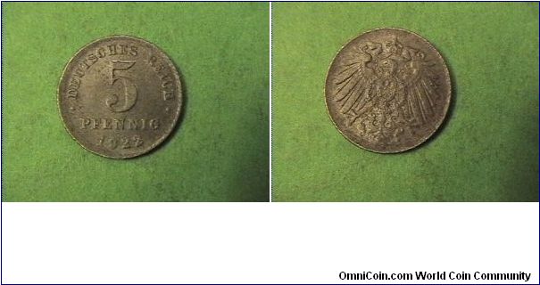 German Empire 1922-D 5 PFENNIG
iron