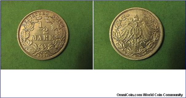 German Empire 1918-A 1/2 Mark
.900 silver