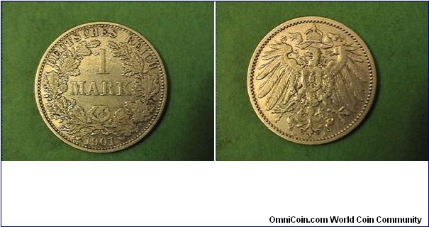German Empire 1901-A 1 Mark .900 silver