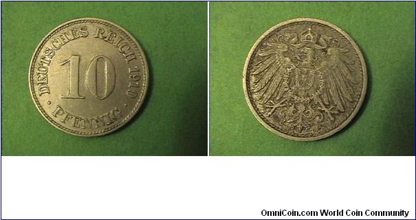 German Empire 1910-D 10 PFENNIG