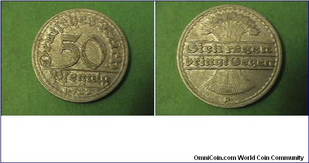 Weimar Republic 1922-D 50 PFENNIG
Alum.