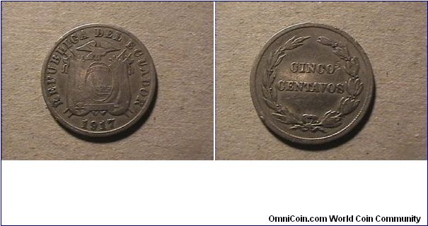 REPUBLICA DEL ECUADOR
CINCO CENTAVOS
copper-nickel