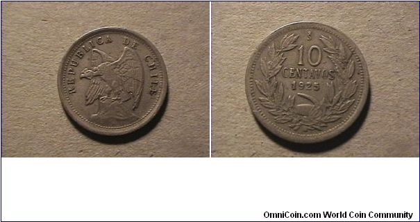 REPUBLICA DE CHILE
10 CENTAVOS S mint mark
copper-nickel