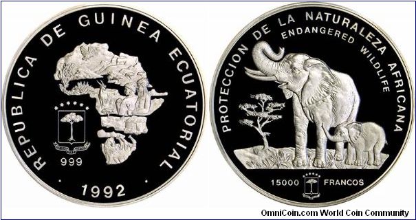 One kilo silver proof coin measuring 100 mms in diameter, and weightin one kilo. Krause incorrectly states this coin to weigh 855.3422 grams!
Part of a series of Endangered Wildlife Coins.