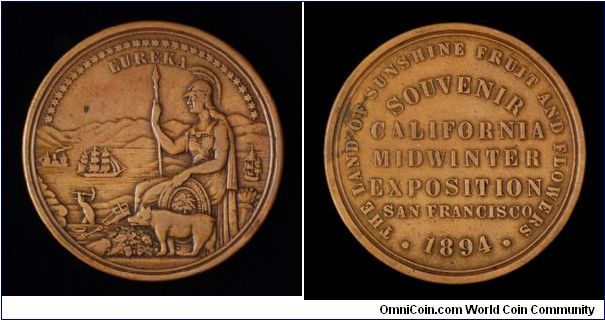 So-called Official California Midwinter International Exposition medal. Type I.