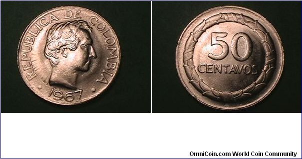 REPUBLICA DE COLOMBIA
50 CENTAVOS
nickel clad steel