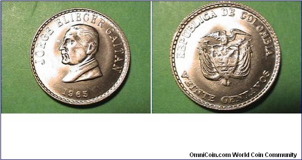 JORGE ELIEGER GAITAN
REPUBLICA DE COLOMBIA VEINTE CENTAVOS
copper-nickel