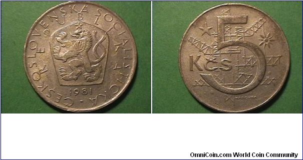 REPUBLIKA CESKOSLOVENSKA
5 KORUN
copper-nickel