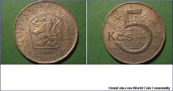 REPUBLIKA CESKOSLOVENSKA
5 KORUN
copper-nickel