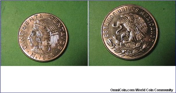 CINCUENTA CENTAVOS
ESTADOS UNIDOS MEXICANOS
Mo mint
copper-nickel