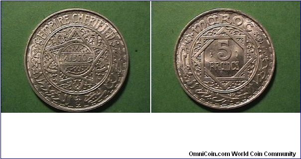 EMPIRE CHERIFIED
MAROC AH 1370
5 FRANCS
alum