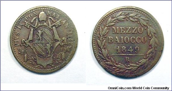 Papal States
Pius IX

1/2 Baiocco I type (oval shield)

Copper