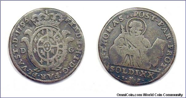 Duchy of Parma.
Ferdinand I Borbone-Parma
20 Soldi (1 Lira)
Mixture

(These coins circulated until 1859)