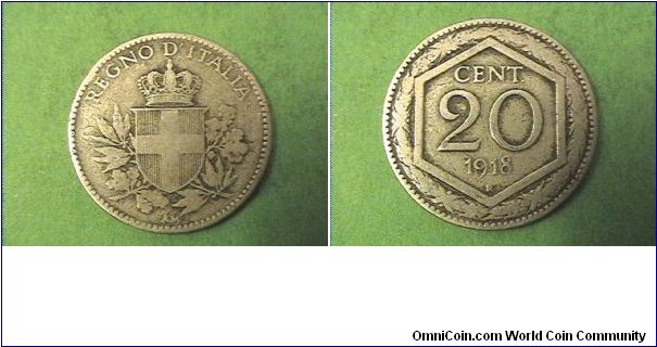 REGNO D'ITALIA
20 CENTTESIMI
1918-R
copper-nickel