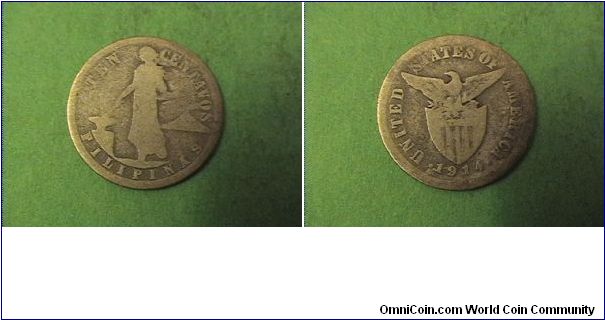 TEN CENTAVOS FILIPINAS
UNTIED STATES OF AMERICA 1914-S
0.7500 silver