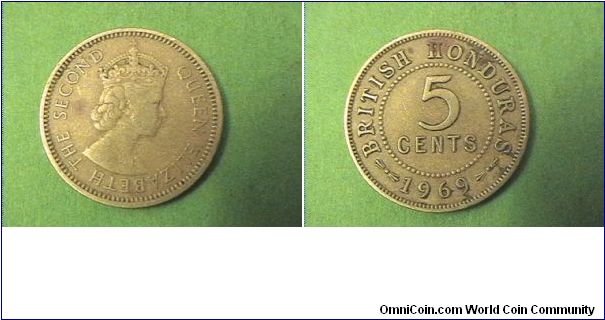 QUEEN ELIZABETH THE SECOND
BRITISH HONDURAS
5 CENTS
brass-nickel