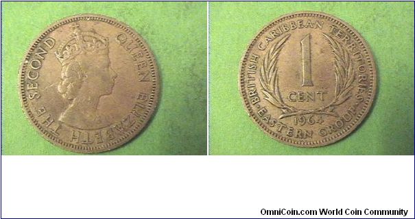 QUEEN ELIZABETH THE SECOND
BRITISH CARIBBEAN TERRITORIES EASTERN GROUP 1 CENT
bronze