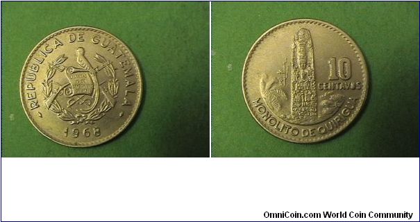 REPUBLICA DE GUATEMALA
10 CENTAVOS MONOLITO DE QUIRIGUA
copper-nickel