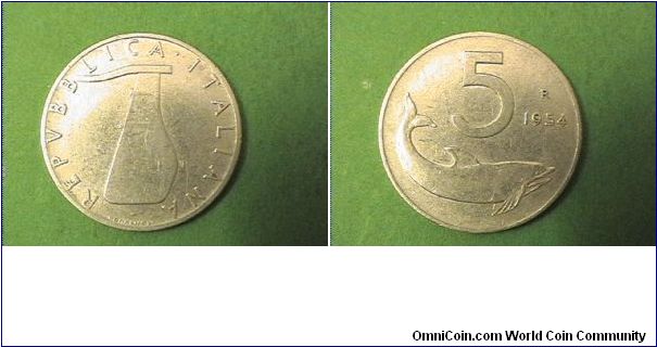 REPVBBLICA ITALIANA
5 LIRA 1954-B
alum