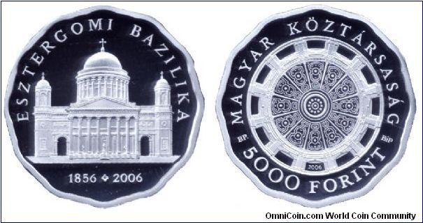 Hungary, 5000 forint, 2006, Ag, From the Series Jewels of Relegious Architecture: The Cathedral of Esztergom, 1856-2006.                                                                                                                                                                                                                                                                                                                                                                                            